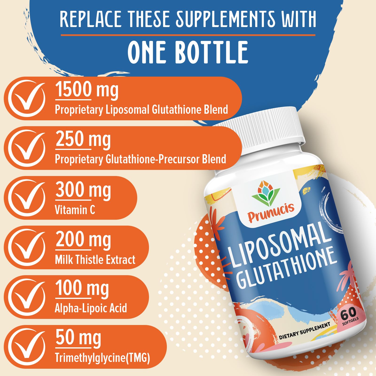 Prunucis Glutathione ingredients list highlights vitamin C and milk thistle