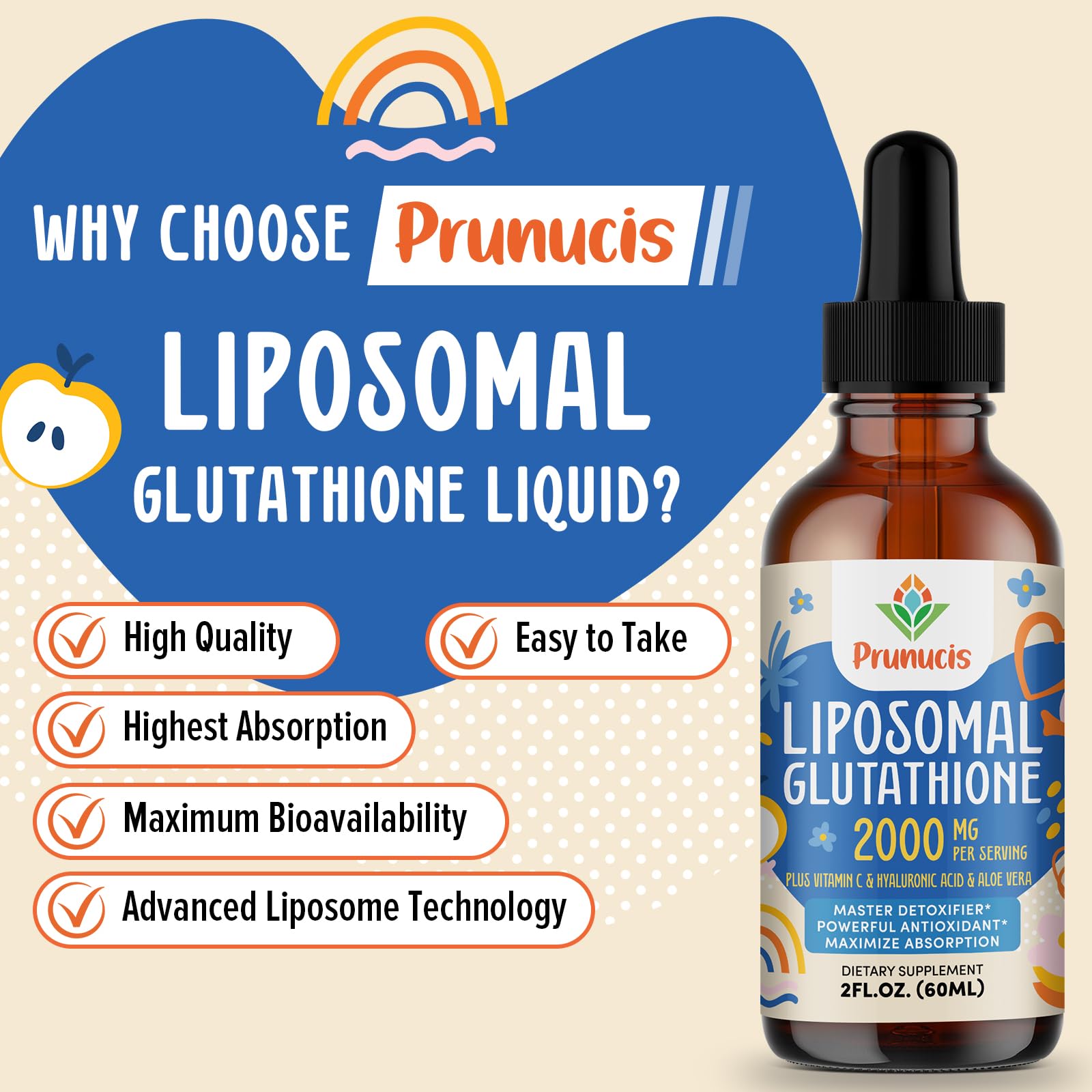 Prunucis Glutathione Liquid label showing ingredients and transparency