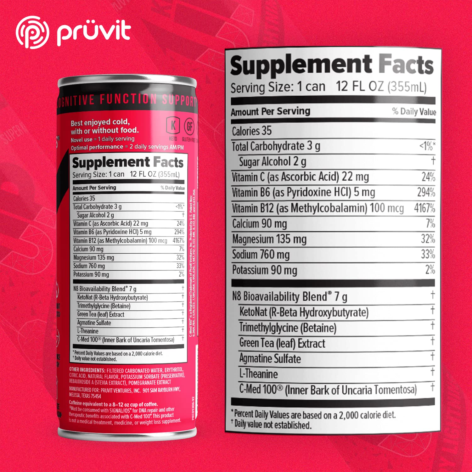 PRÜVIT Keto Up drink poured into glass for refreshing focus boost