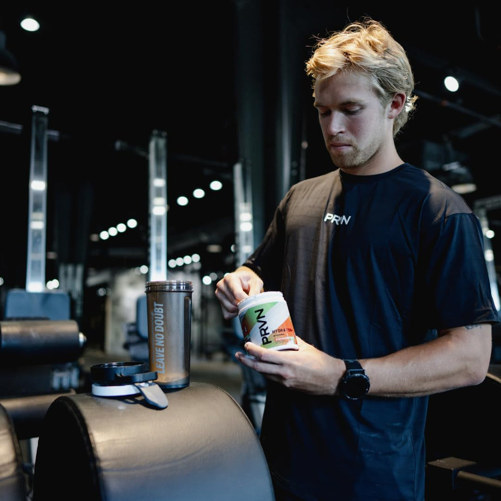 PRVN Performance Hydration in motion during workout delivering sustained energy and recovery.