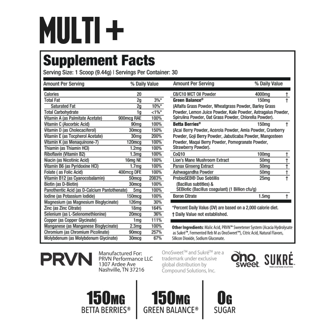 PRVN Performance Multi+ Greens glass with mix showcasing tropical flavor.