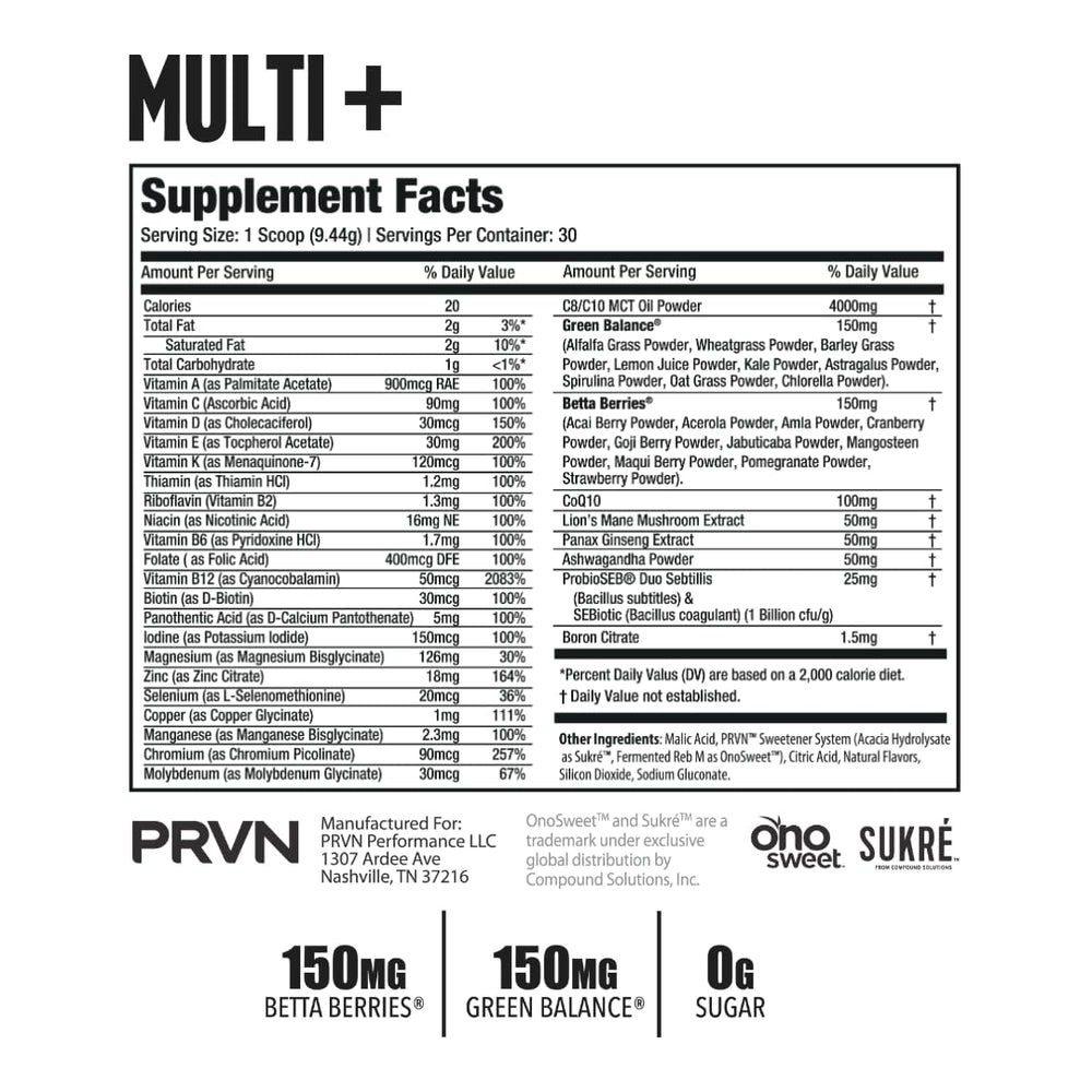 PRVN Performance Multi+ Greens glass with mix showcasing tropical flavor.