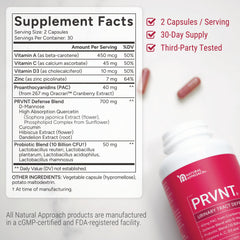 PRVNT Cranberry PACs capsules illustrate the supplement's key cranberry PACs component.