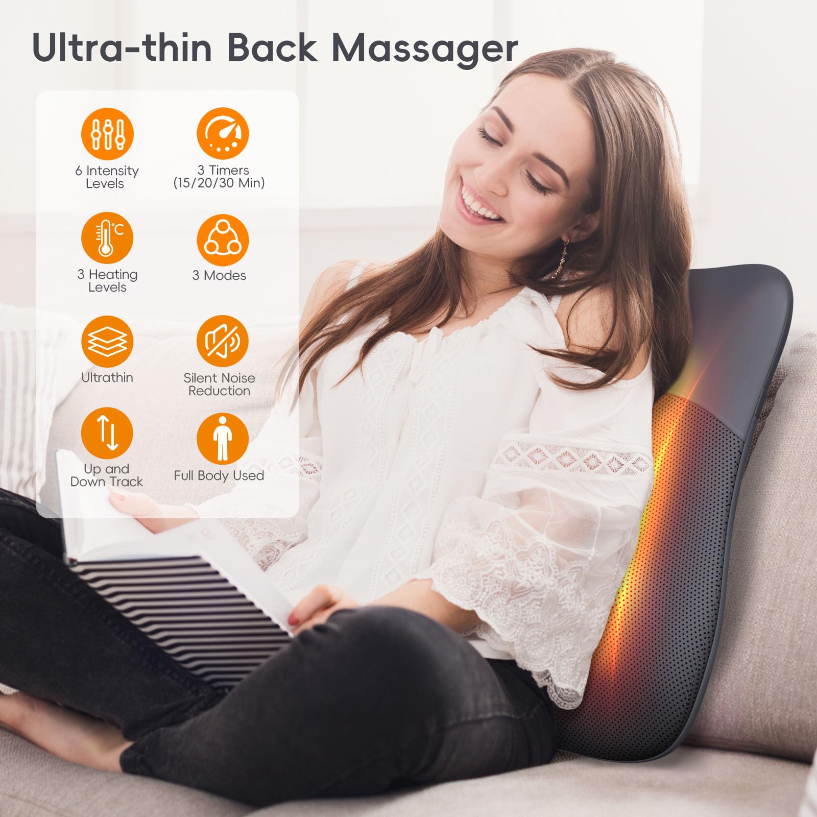 Pryfey massager with heat therapy demonstrates cozy warmth during use.