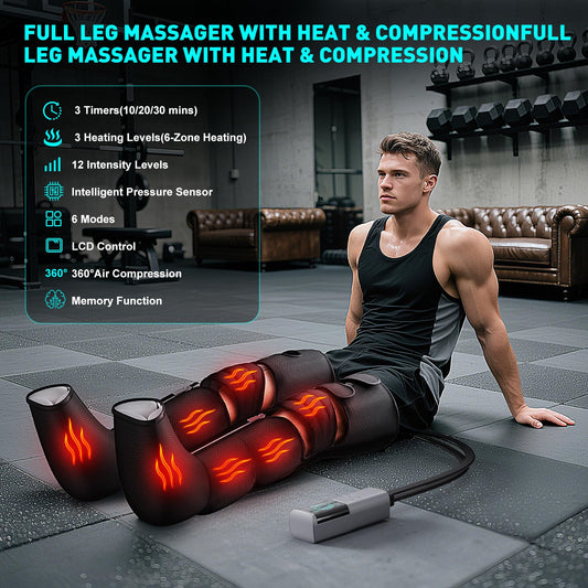 Pryfey leg massager six-zone heating targets calves and feet.