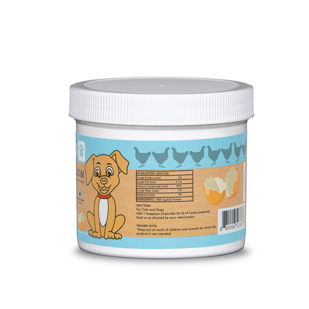 Prymal Pets eggshell calcium powder close-up showing fine, ready-to-absorb texture.