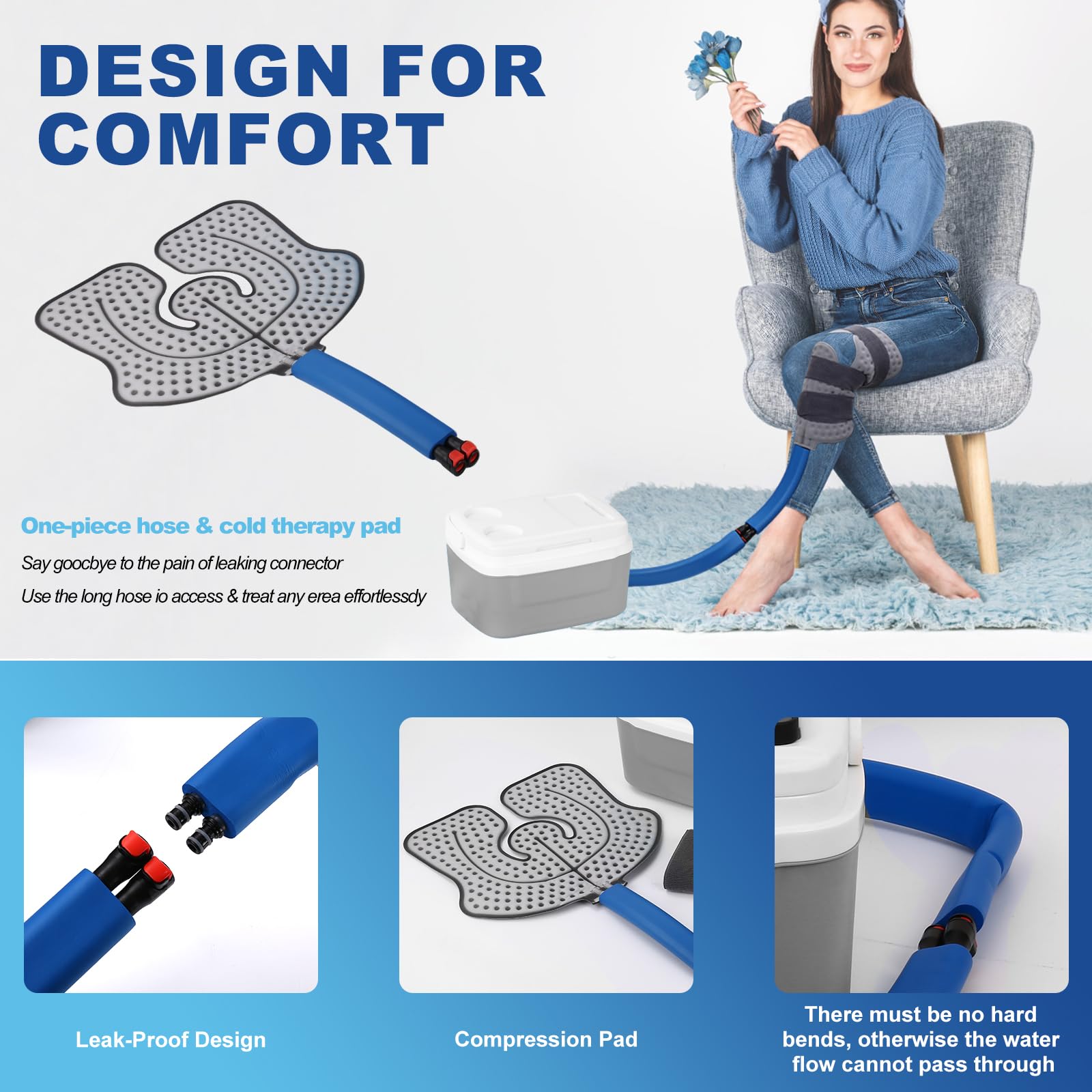 Pryqutia Knee pad ergonomic fit supports comfortable, targeted cold therapy.
