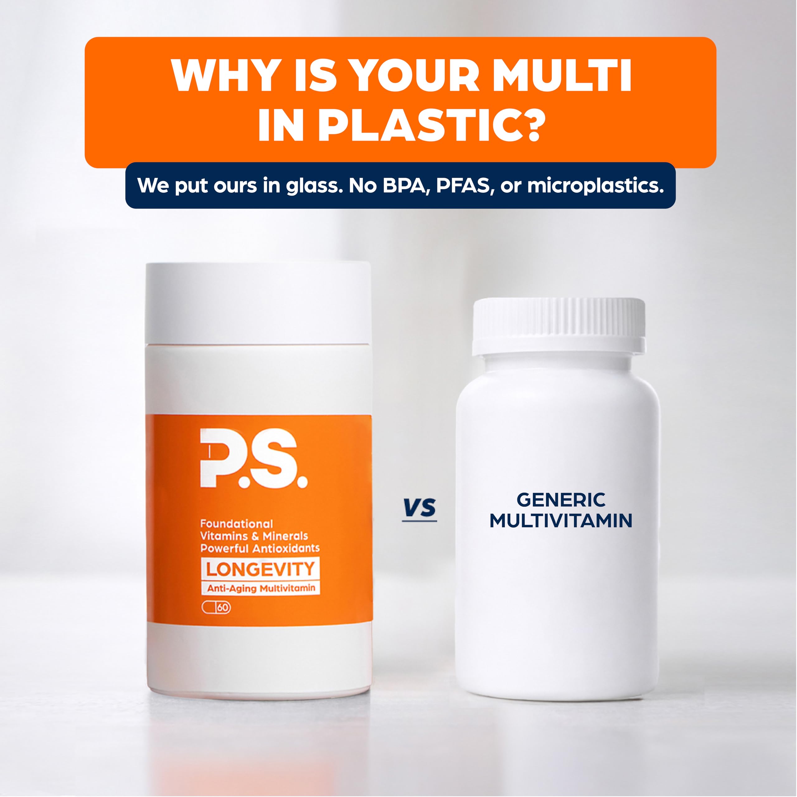 PS Longevity ingredients chart features CoQ10, NR, and Urolithin A