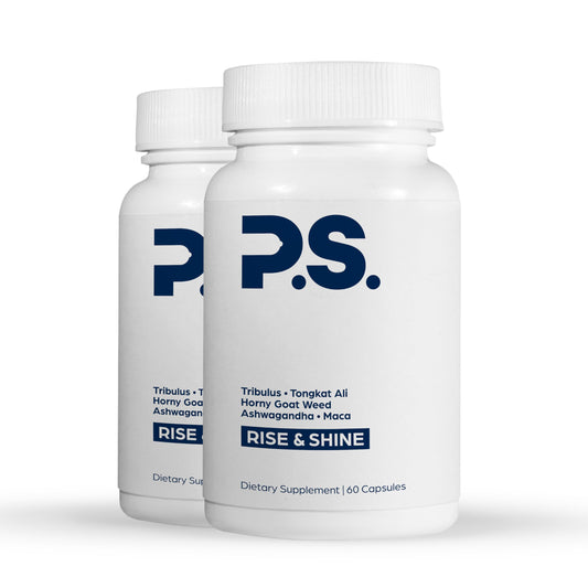 PS Natural Testosterone Booster bottle front with premium packaging and daily vitality focus