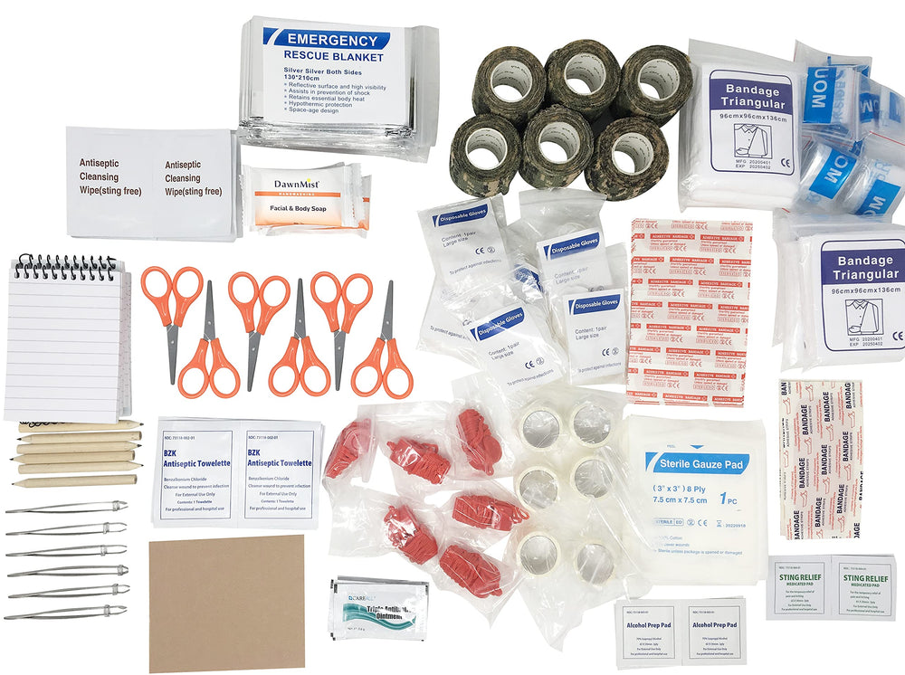 PSA Ops Gear Scout IFAK Six-Pack contents arranged for quick packing and quick access.