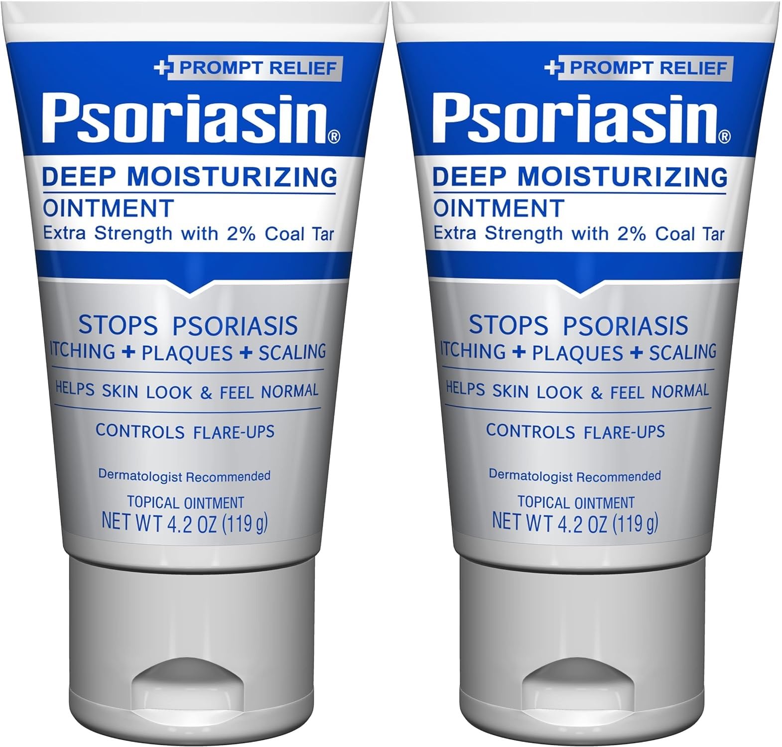 Psoriasin Deep Moisturizing Ointment coal tar pack-2 front-label: convenient two-pack everyday relief.