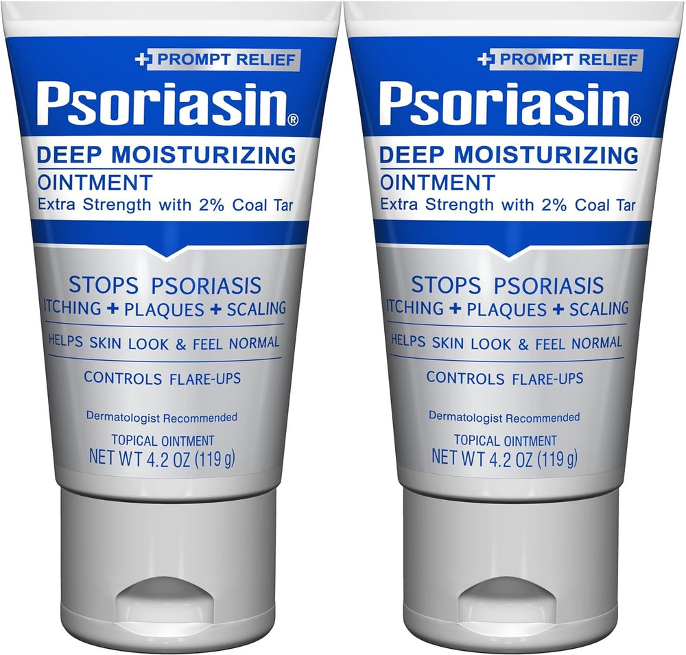 Psoriasin Deep Moisturizing Ointment coal tar pack-2 front-label: convenient two-pack everyday relief.
