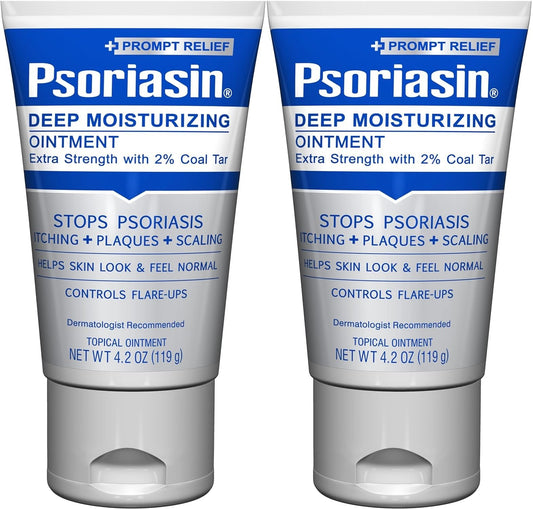 Psoriasin Deep Moisturizing Ointment coal tar pack-2 front-label: convenient two-pack everyday relief.