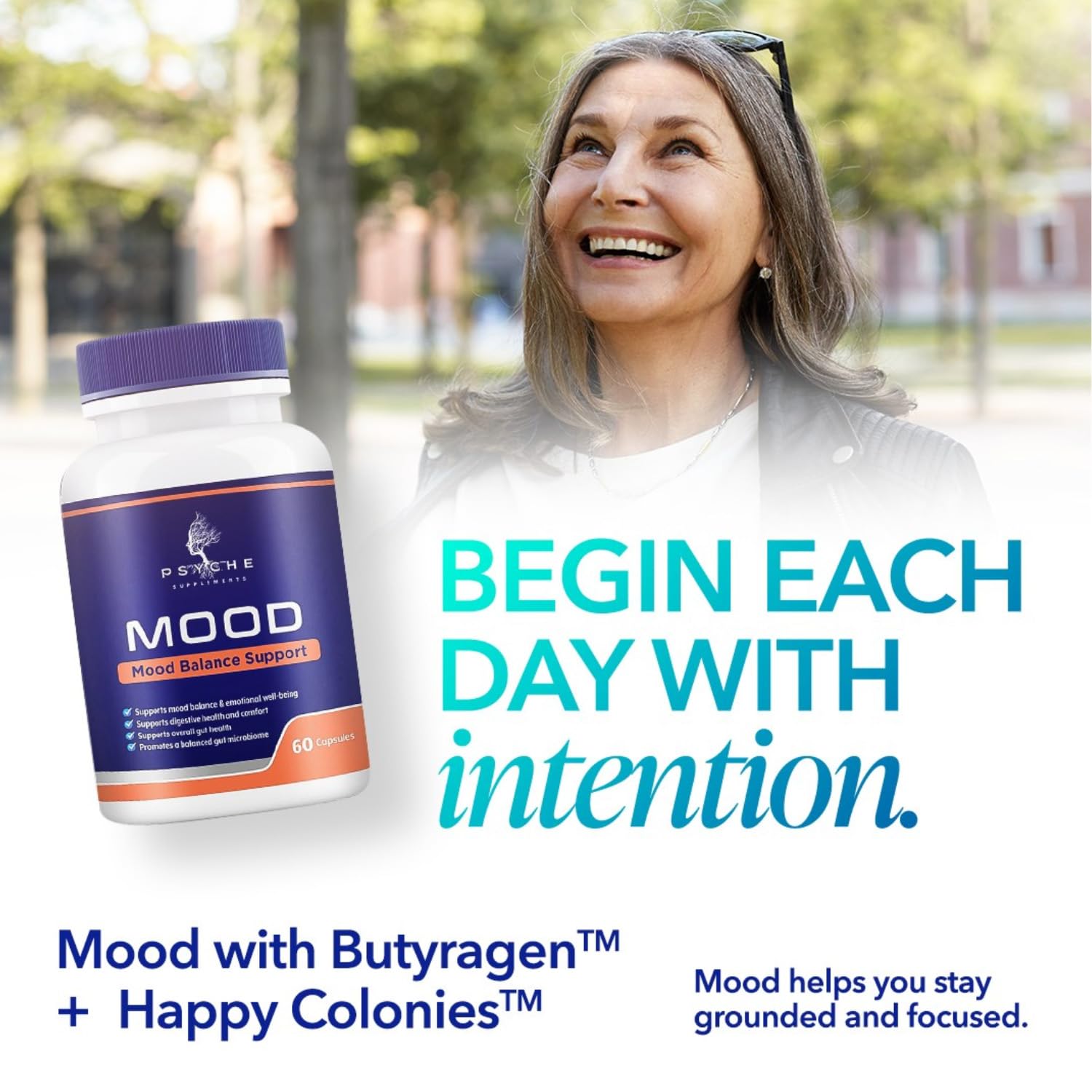 Psyche Supplements Mood Balance L-Theanine and saffron scene hints at calm focus.