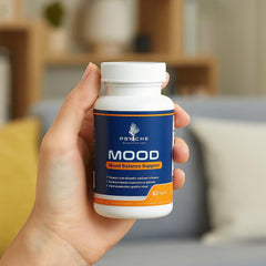 Psyche Supplements Mood Balance probiotics image emphasizes 13 Billion CFU for gut-brain support.