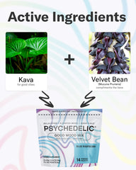 Psychedelic Water kava powder dissolving in water for calm moments.