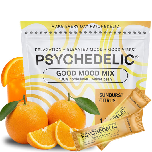 Psychedelic Water Sunburst Citrus bottle pour for a calming moment.