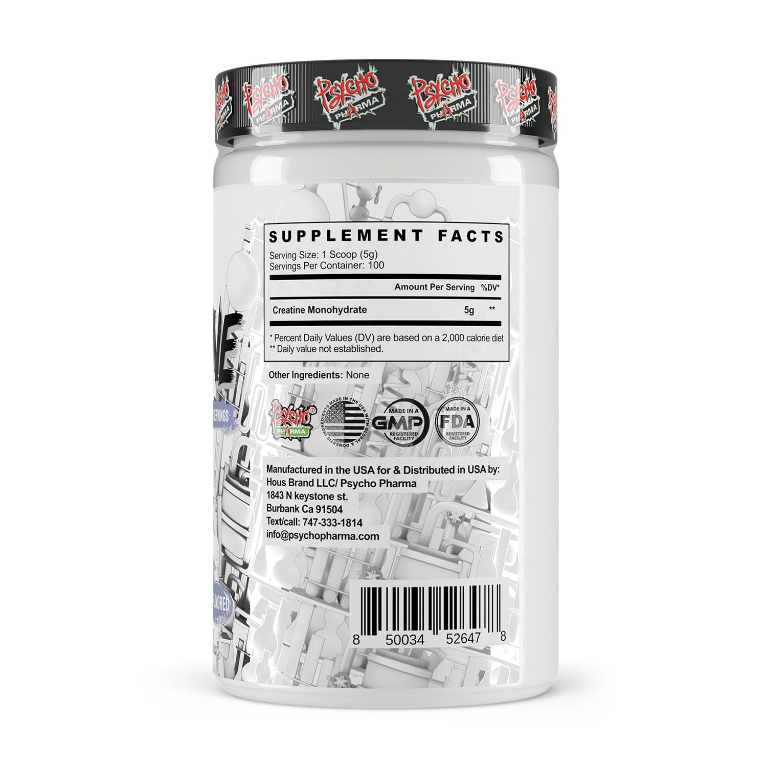 Psycho Pharma Creatine unflavored powder ready to mix with supplements