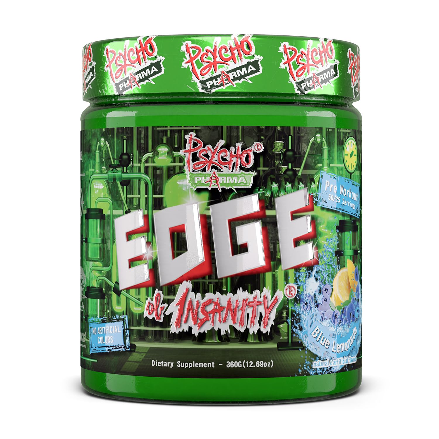 Psycho Pharma Edge of Insanity bottle pour showing quick energy boost