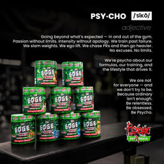 Psycho Pharma Edge of Insanity container closeup highlights sturdy packaging and pump-ready design.