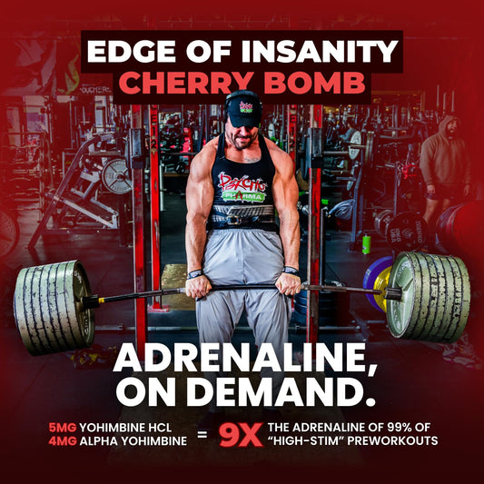 Edge of Insanity scoop showing power-packed formula for fast energy and focus