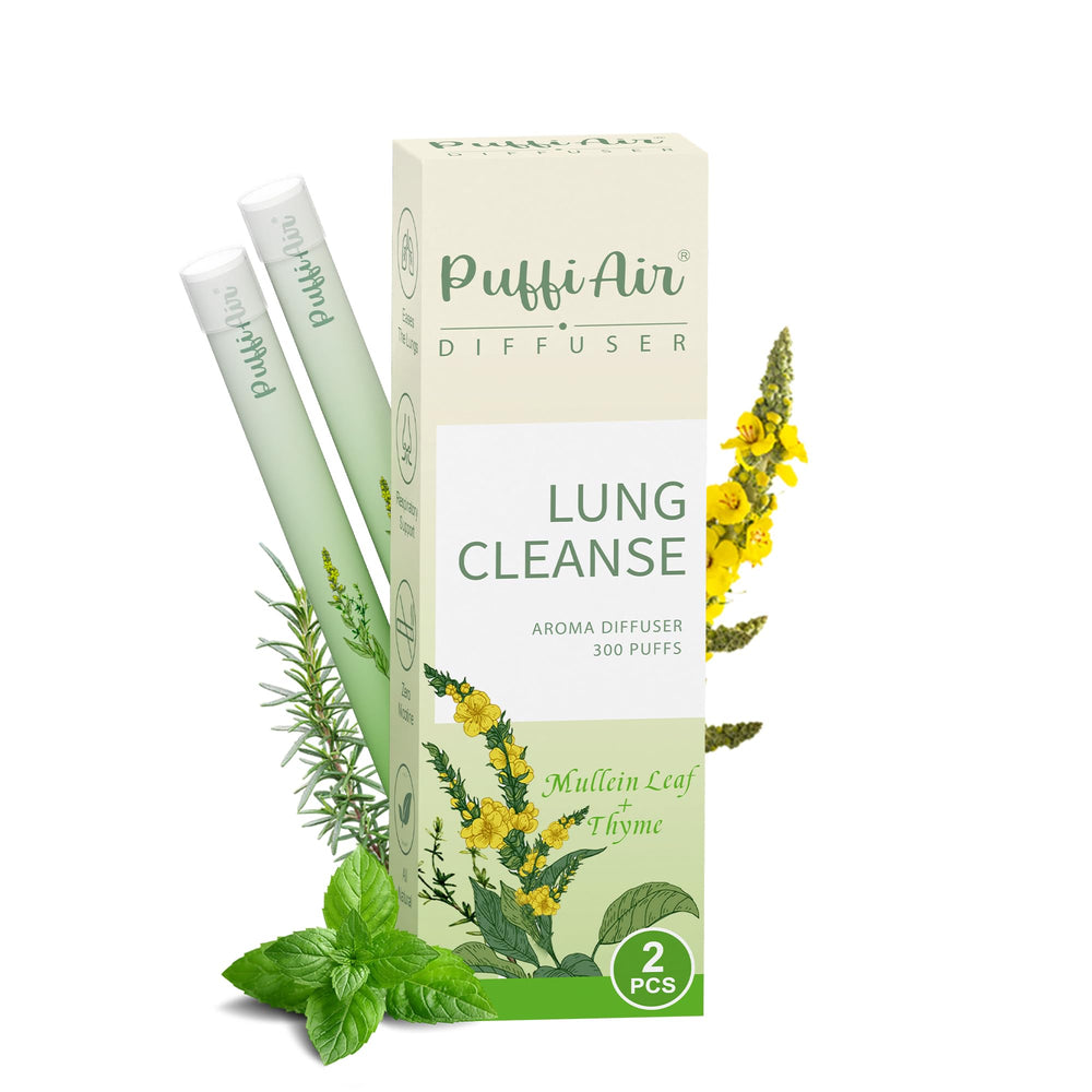 PUFFIAIR diffuser pen in green pack, portable for on-the-go breathing support.