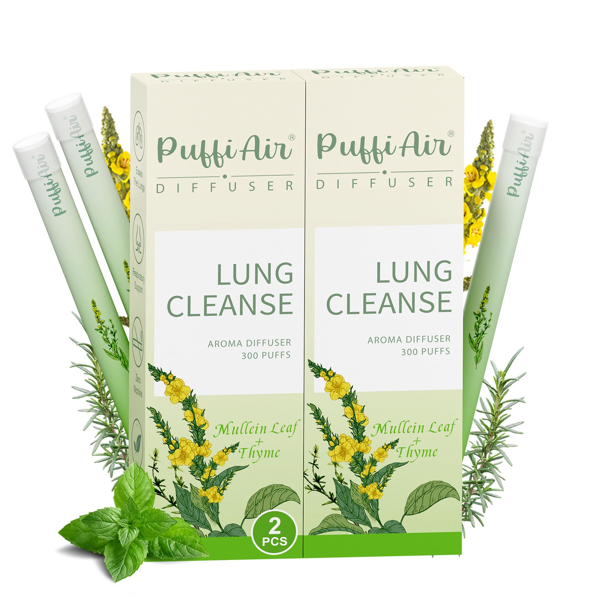 PUFFIAIR herbal diffuser pen with mullein-thyme-mint blend for refreshing breath