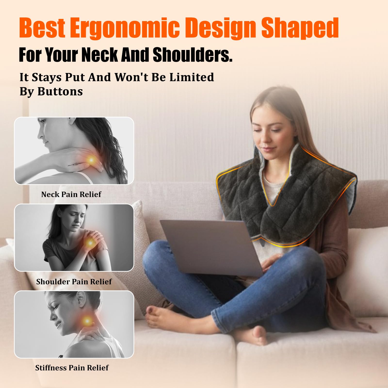 Pulax pad on sofa demonstrates long cord for flexible placement