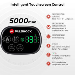 Pulshock knee brace used at work shows portable therapy on the go.
