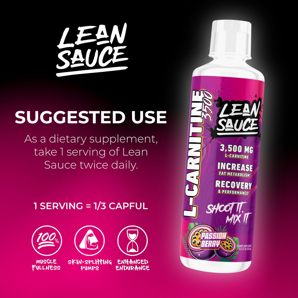 Pump Sauce Lean L-Carnitine bottle beside a glass of beverage.