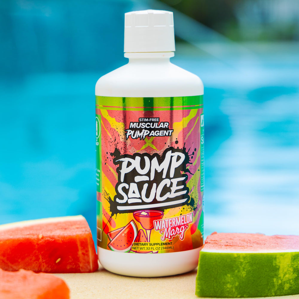 Pump Sauce Watermelon Marg being poured for pre-workout hydration.