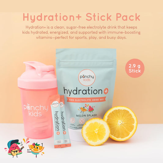 Punchy Kids Hydration+ Blue Raspberry stick pack ideal for active kids.