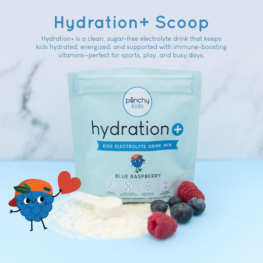 Punchy Kids Zero Sugar formula with stevia and monk fruit for tastier hydration.