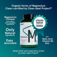 Puori Magnesium Complex bottle label showing zinc and B6 for absorption.