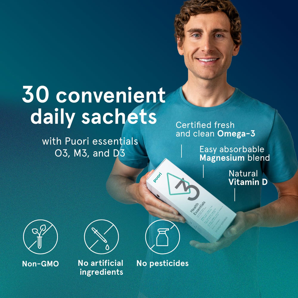 Puori P3 lemon-flavored omega-3 bottle emphasizes taste and quality