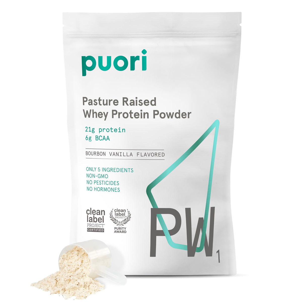 Puori PW1 bourbon vanilla whey protein bottle shows clean ingredients for post workout fuel