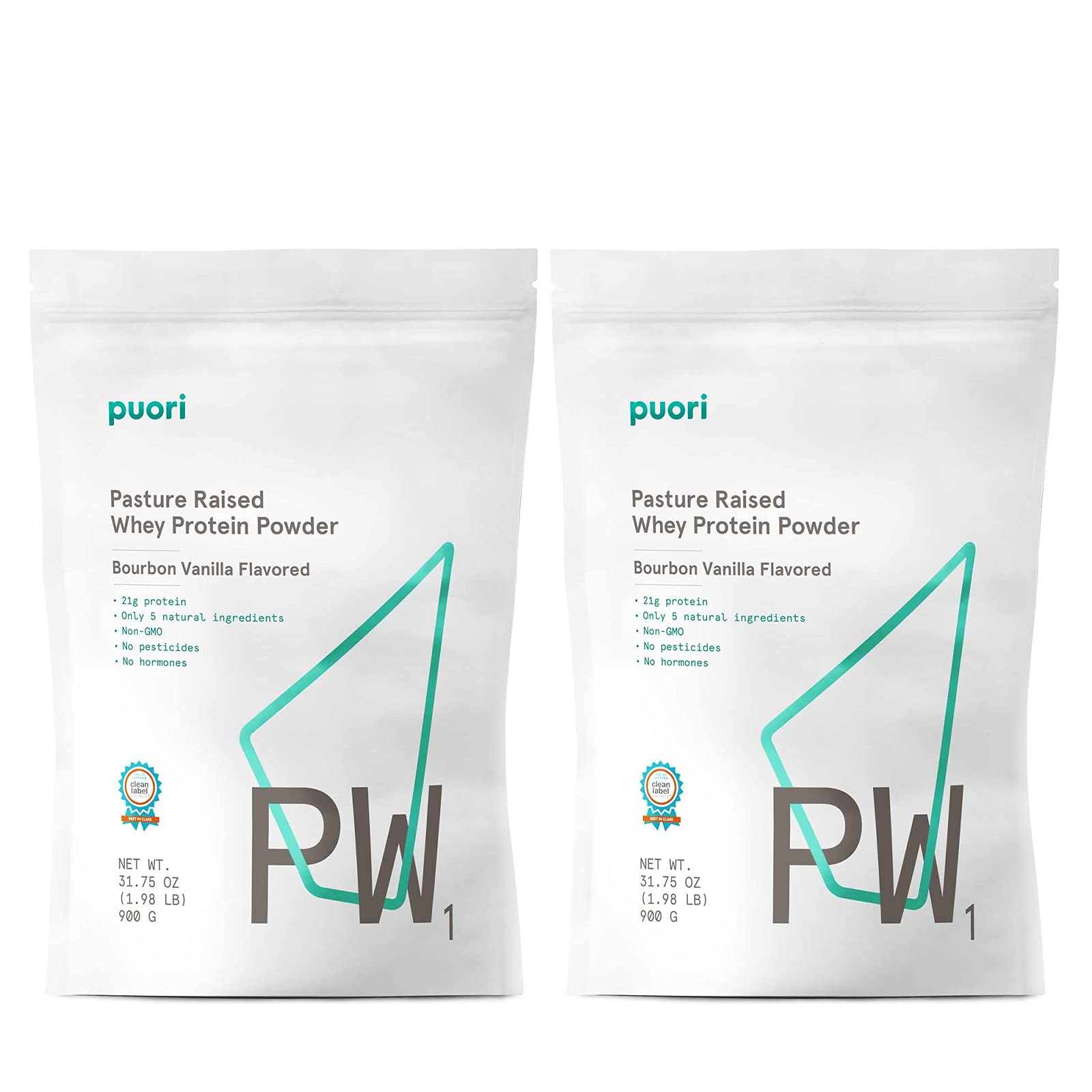 Puori PW1 Bourbon Vanilla bottle shows clean, pasture-raised whey for post-workout support.