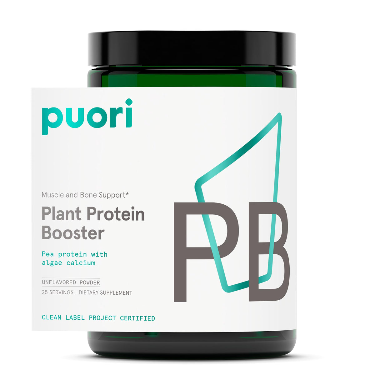 Puori vegan protein powder unflavored bottle—clean plant protein for daily workouts.