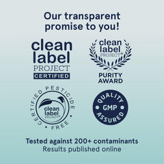 Puori vegan protein powder unflavored label close-up—transparent testing data.