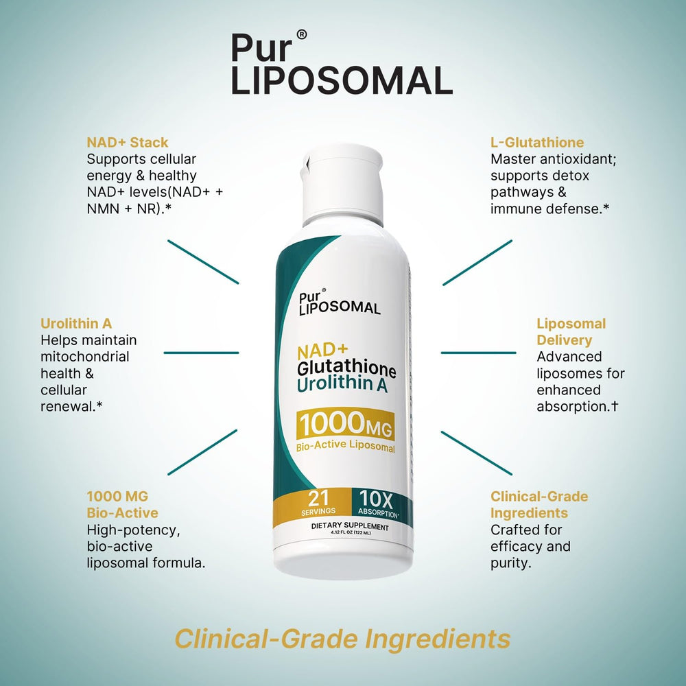 Pur LIPOSOMAL NAD+ Glutathione Urolithin A liquid drops for easy dosing