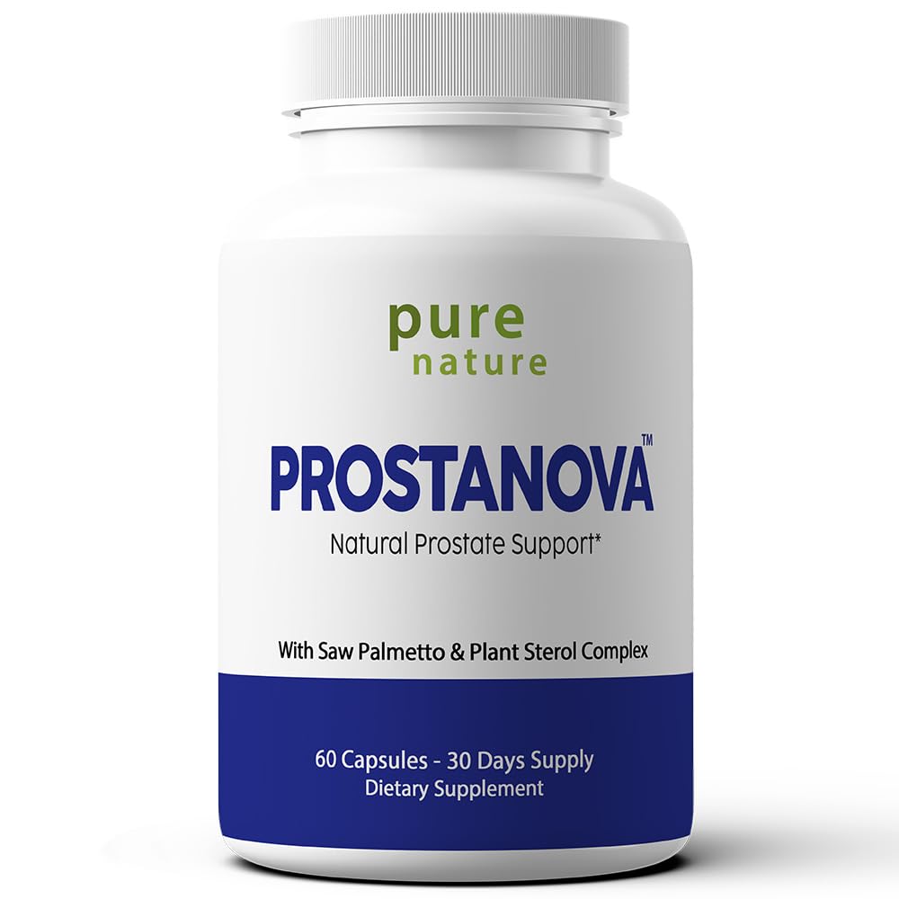 PureNature Plus Prostanova bottle showing saw palmetto and key ingredients for prostate support