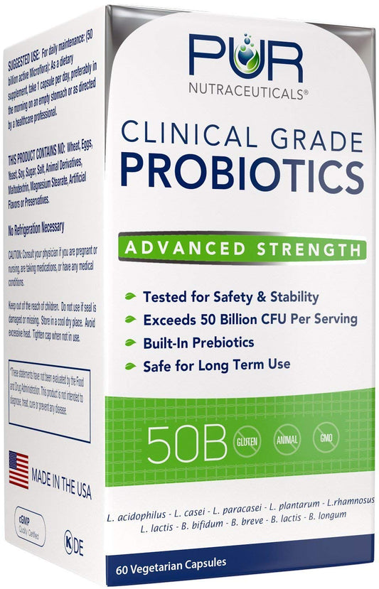 PUR Nutraceuticals clinical-grade probiotics bottle front for daily gut support