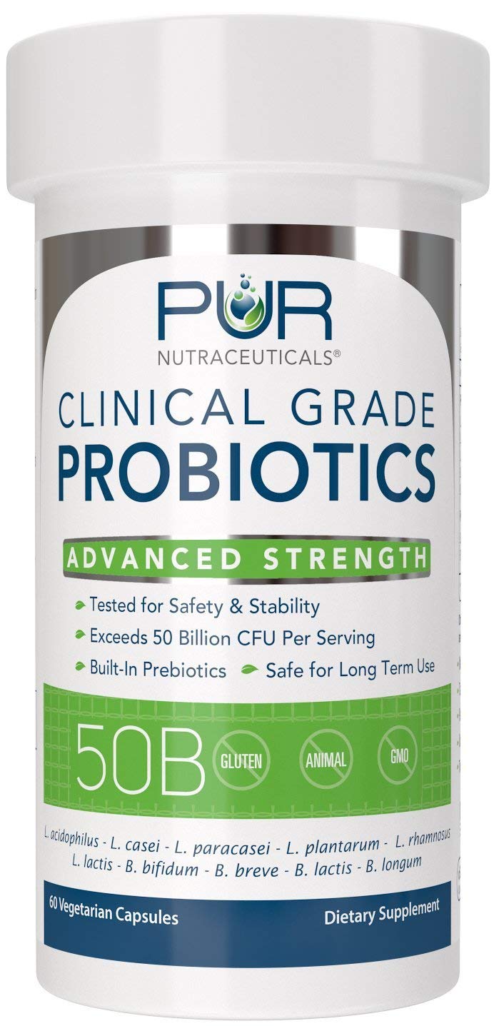 PUR Nutraceuticals probiotics bottle side highlights a clean formula and third-party testing