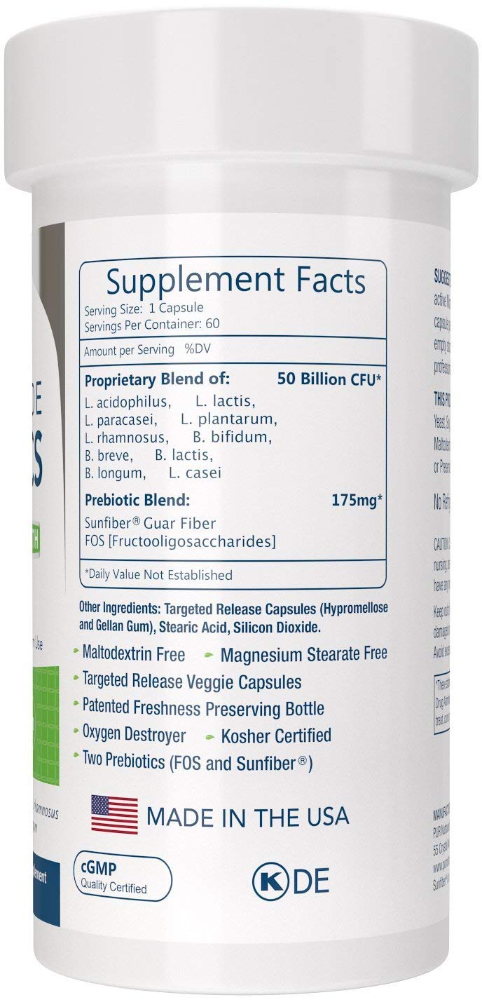 PUR Nutraceuticals packaging displays 60-capsule two-month supply with built-in prebiotic