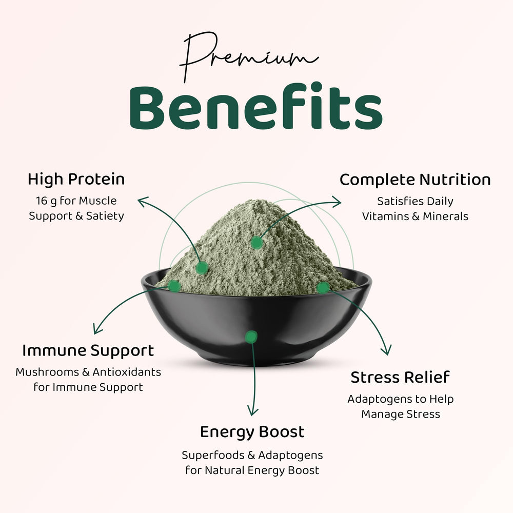 Pur Tesai Greens Ultra Blend powder in a mixing glass for post-workout recovery