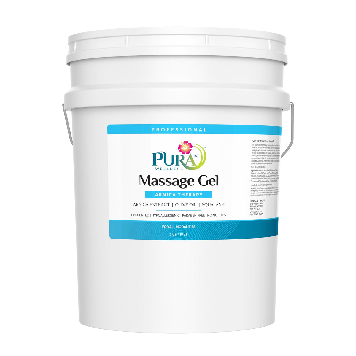 PURA 1st Arnica Therapy gel bottle ready for professional deep tissue massage.