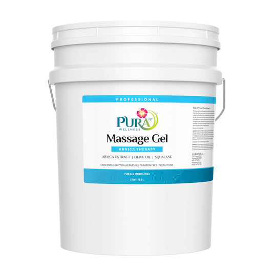 PURA 1st Arnica Therapy gel bottle ready for professional deep tissue massage.