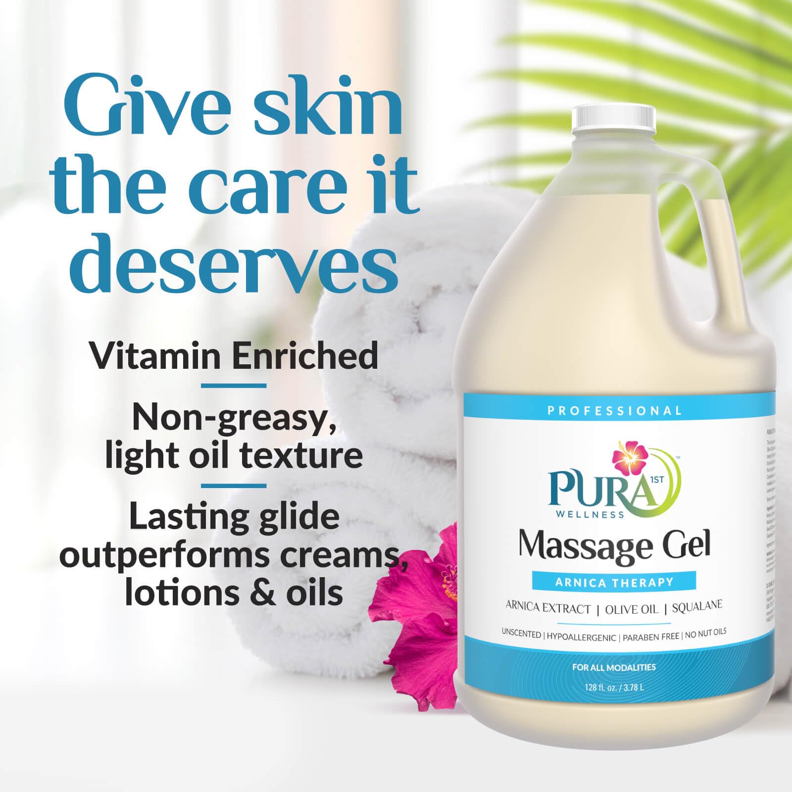 PURA 1st Arnica Therapy gel pumped for smooth glide during massage