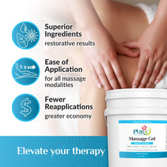 Therapist applies PURA 1st Arnica Therapy gel during a deep tissue massage.