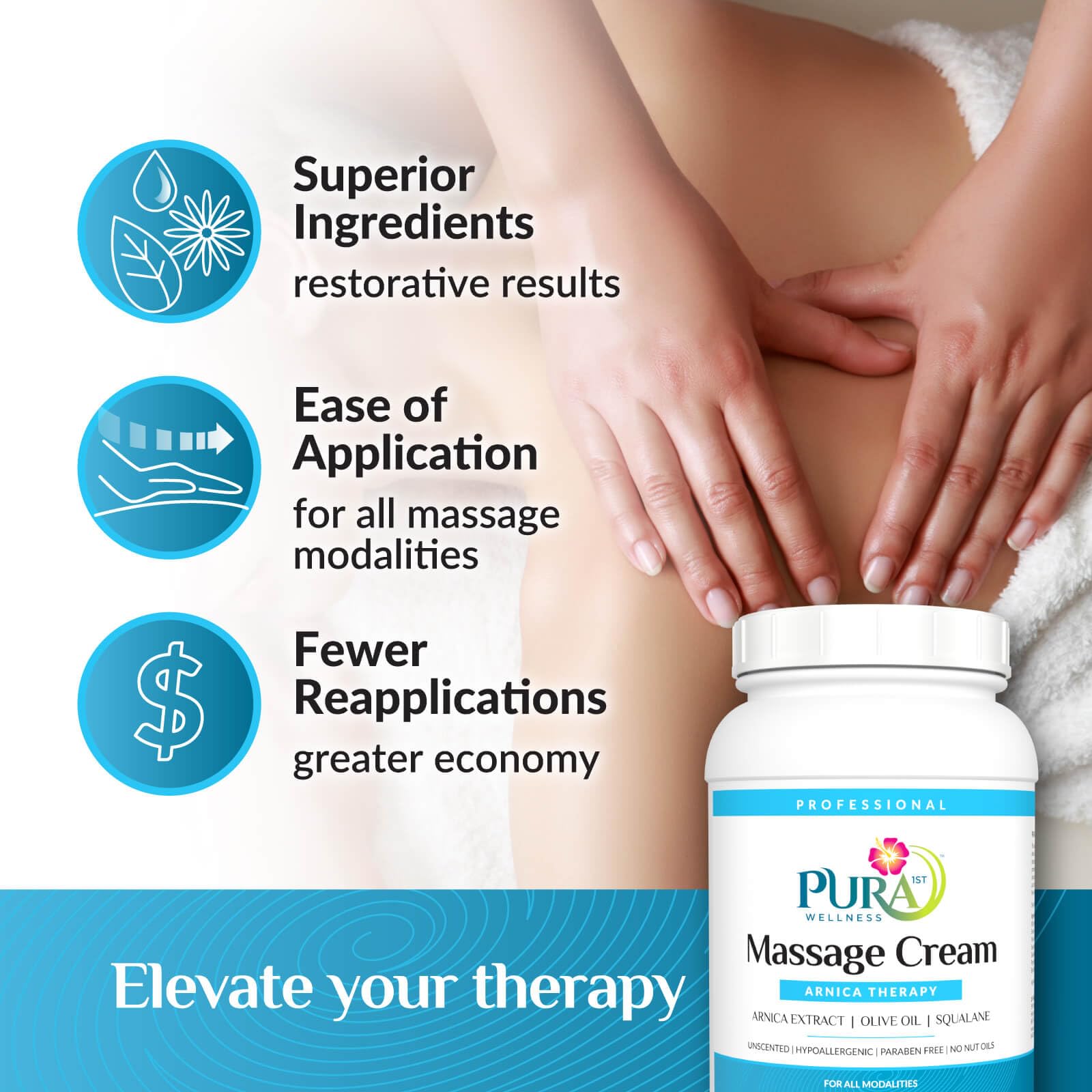 PURA 1st Arnica Therapy non-greasy texture supports smooth glide.